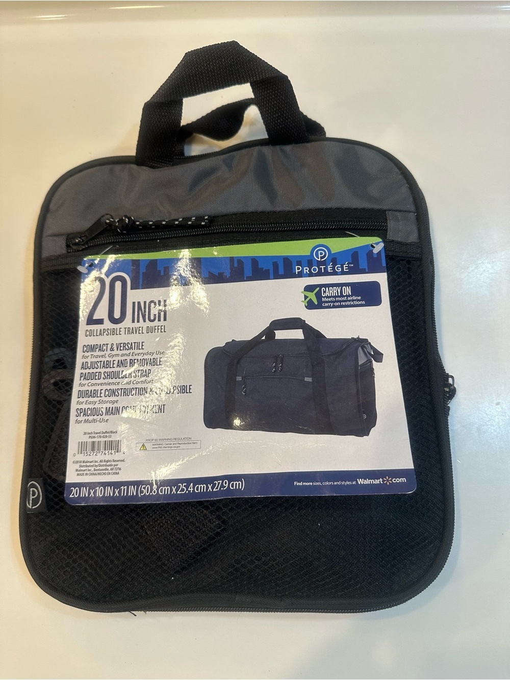 Protege 20" Black Collapsible Carry On Travel Duffel Bag
